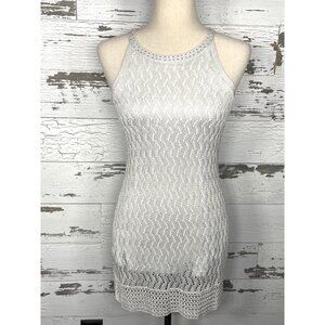 WHITE HOUSE BLACK MARKET Crochet Overlay Dress Silver XS EUC